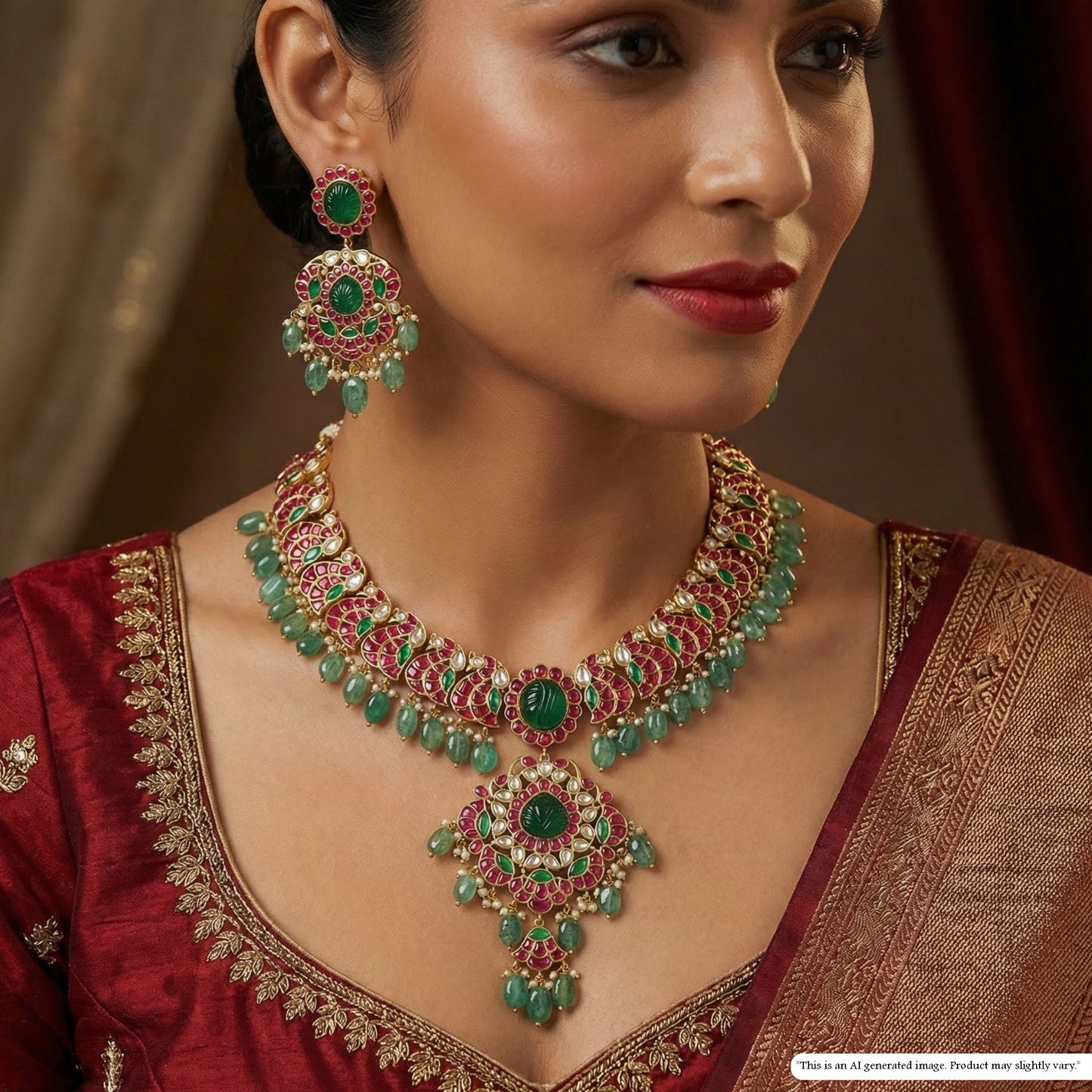 Ratnashri Jadau Necklace with Scalloped Motif Links and Grand Pendant