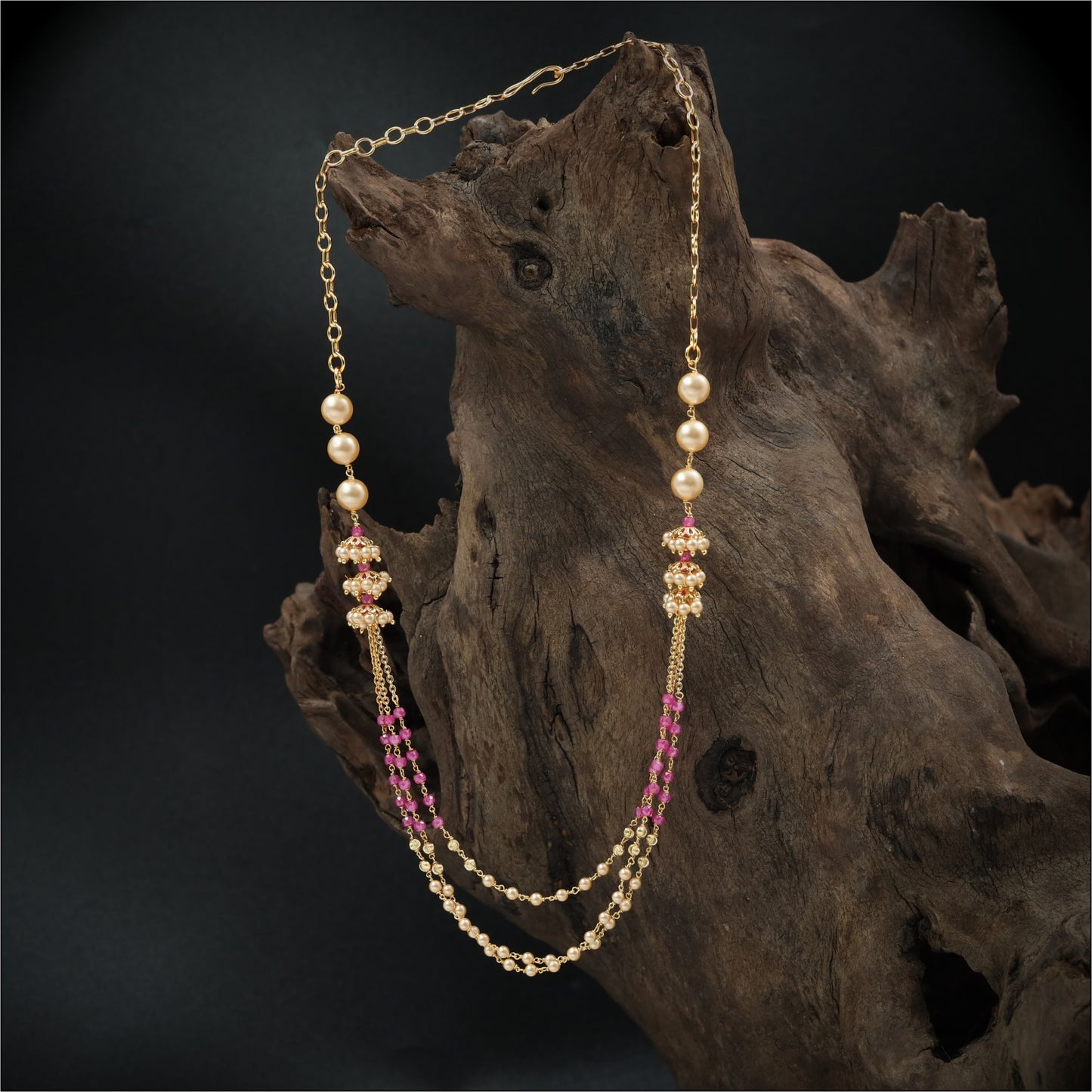 Charming Pearl Tassel with Beaded Connectors and Multi Layer Drapes