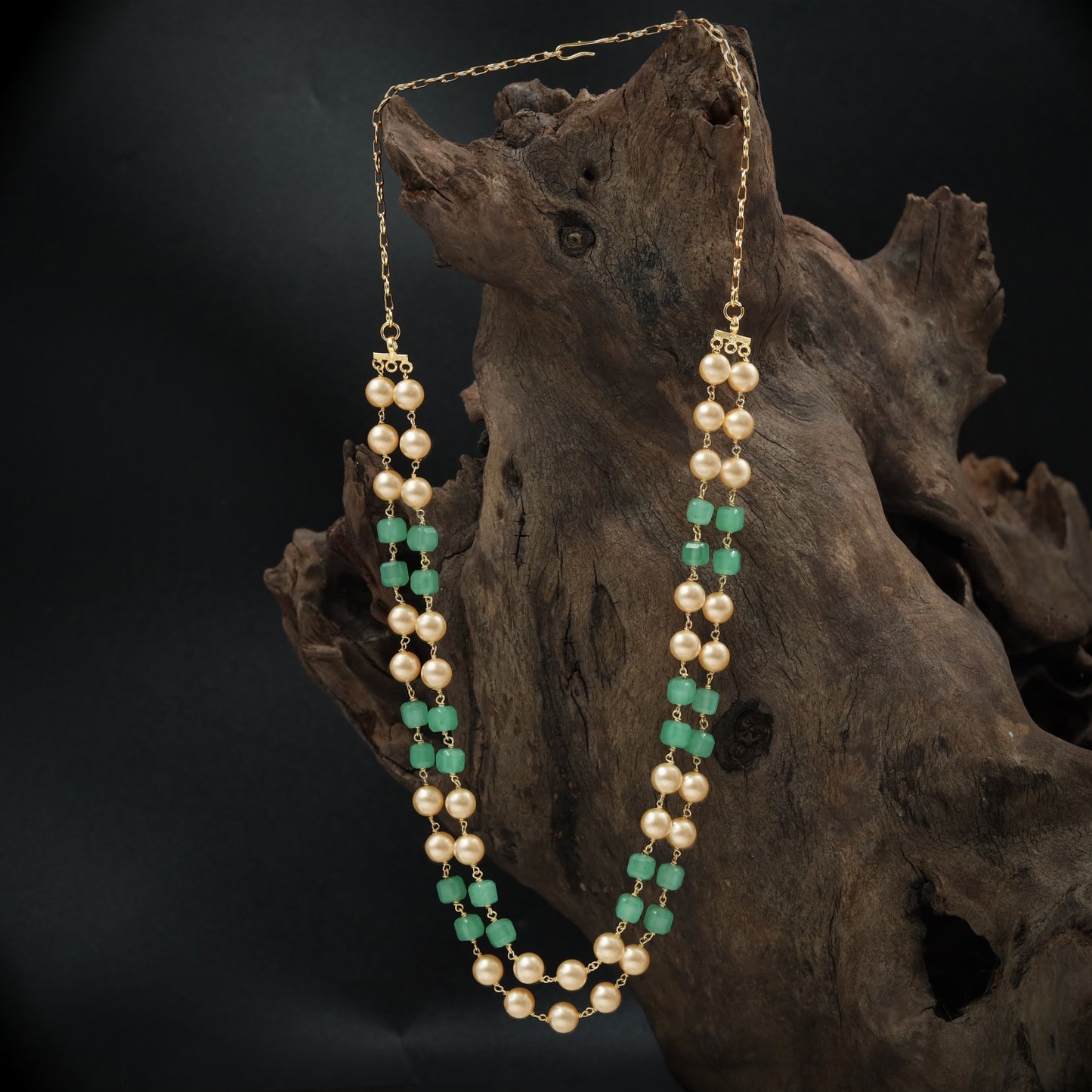 Stylish Double Strand with Pearl Rows and Defined Cube Accents