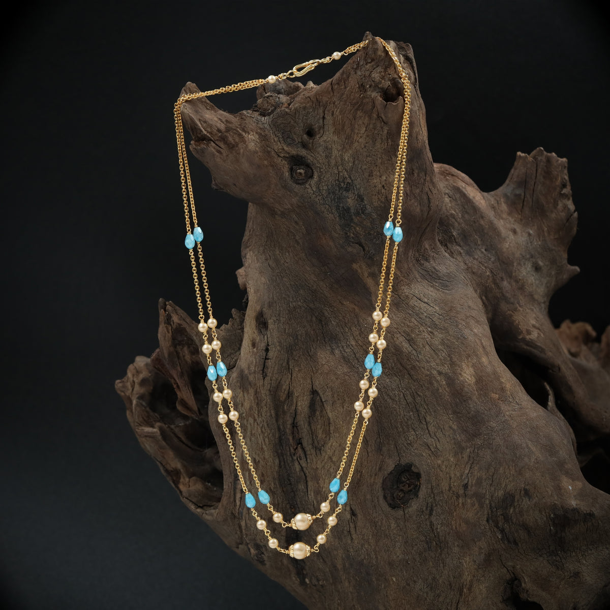 Graceful Dual Chain Beaded with Pearl Highlights and Drop Accents