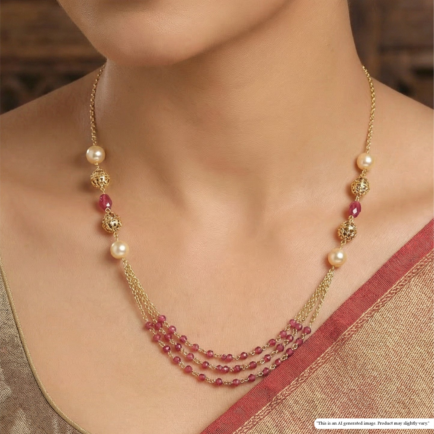 Elan Dual Layer Chain with Structured Drops and Pearl Highlights