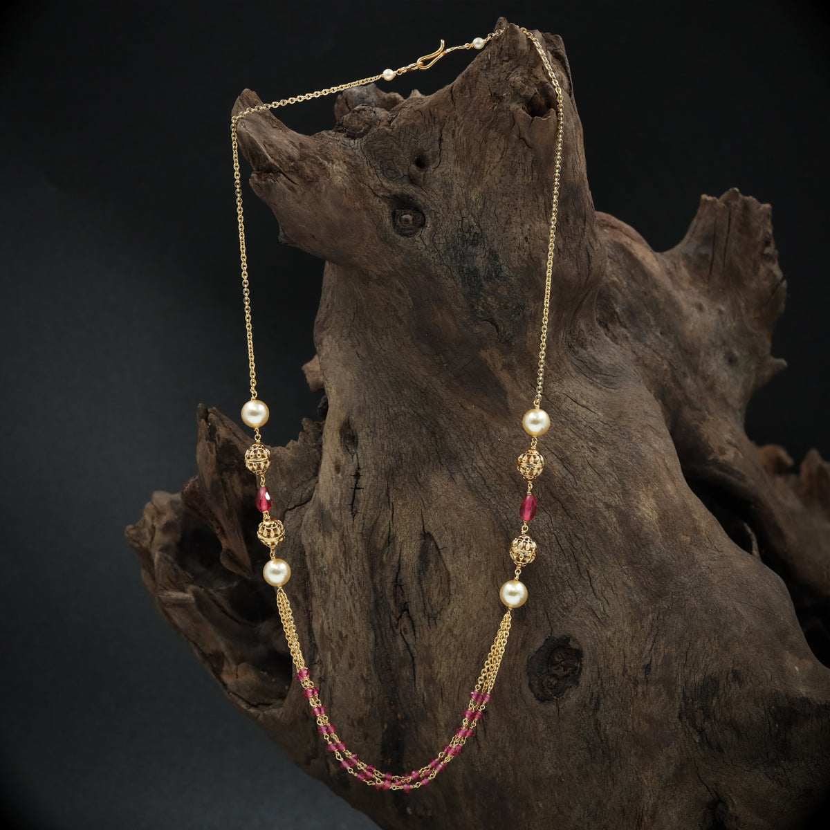 Elan Dual Layer Chain with Structured Drops and Pearl Highlights