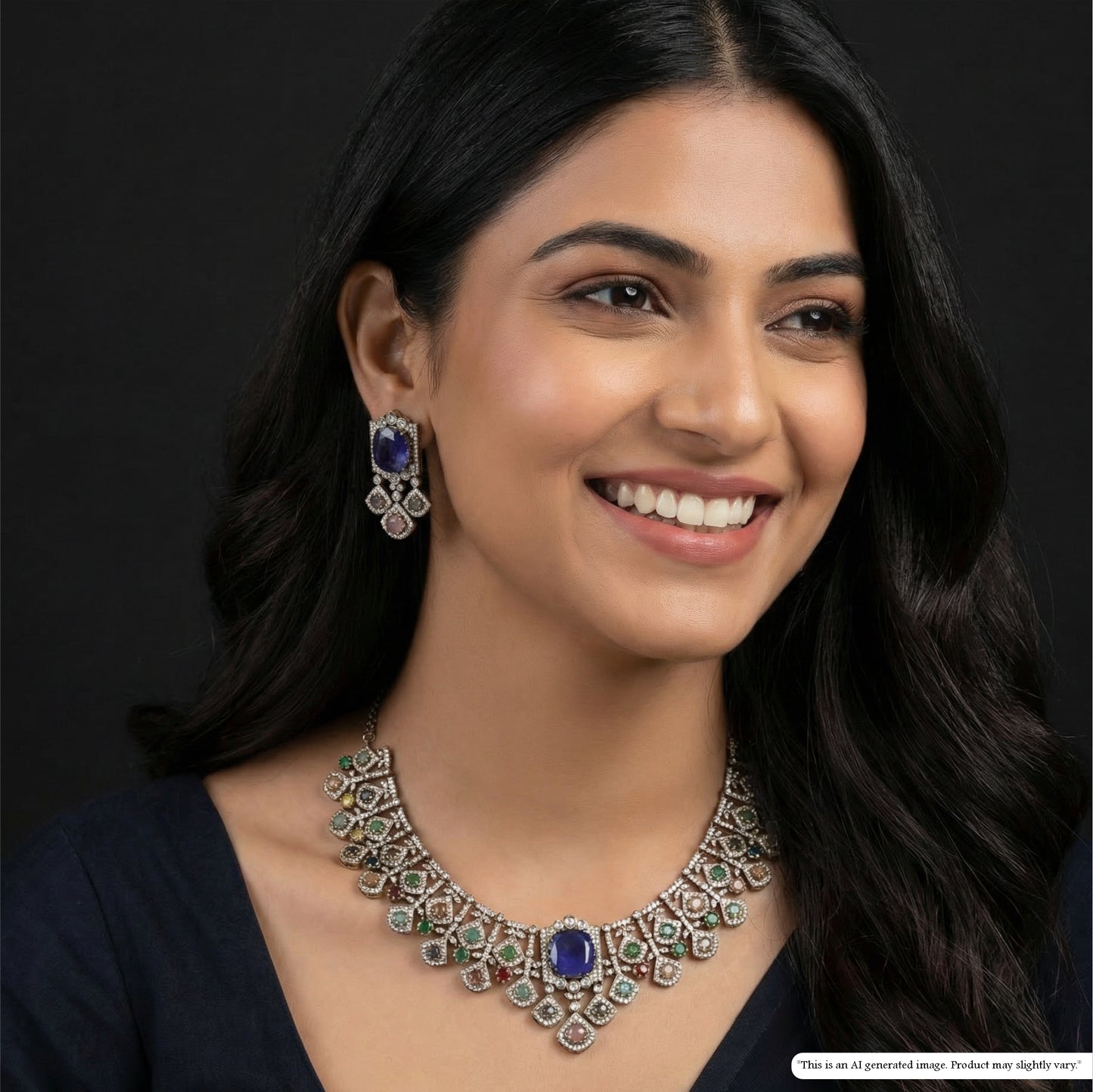 Intricate Stonework Necklace with Repetitive Border Design and Drop Attachments