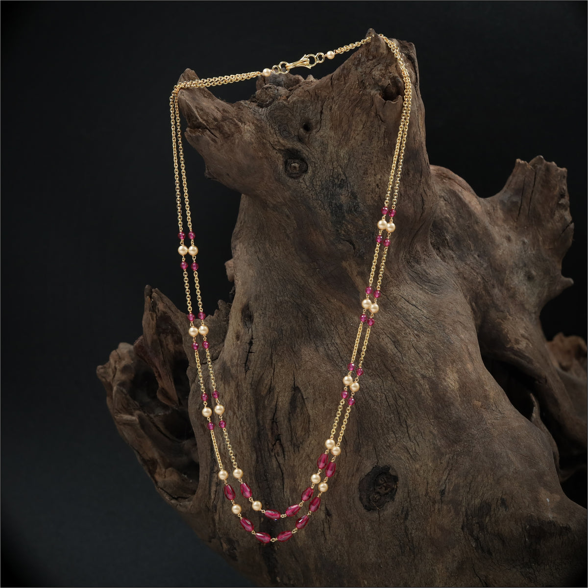 Contoured Dual Chain Beads with Balanced Accent Placement and Flow