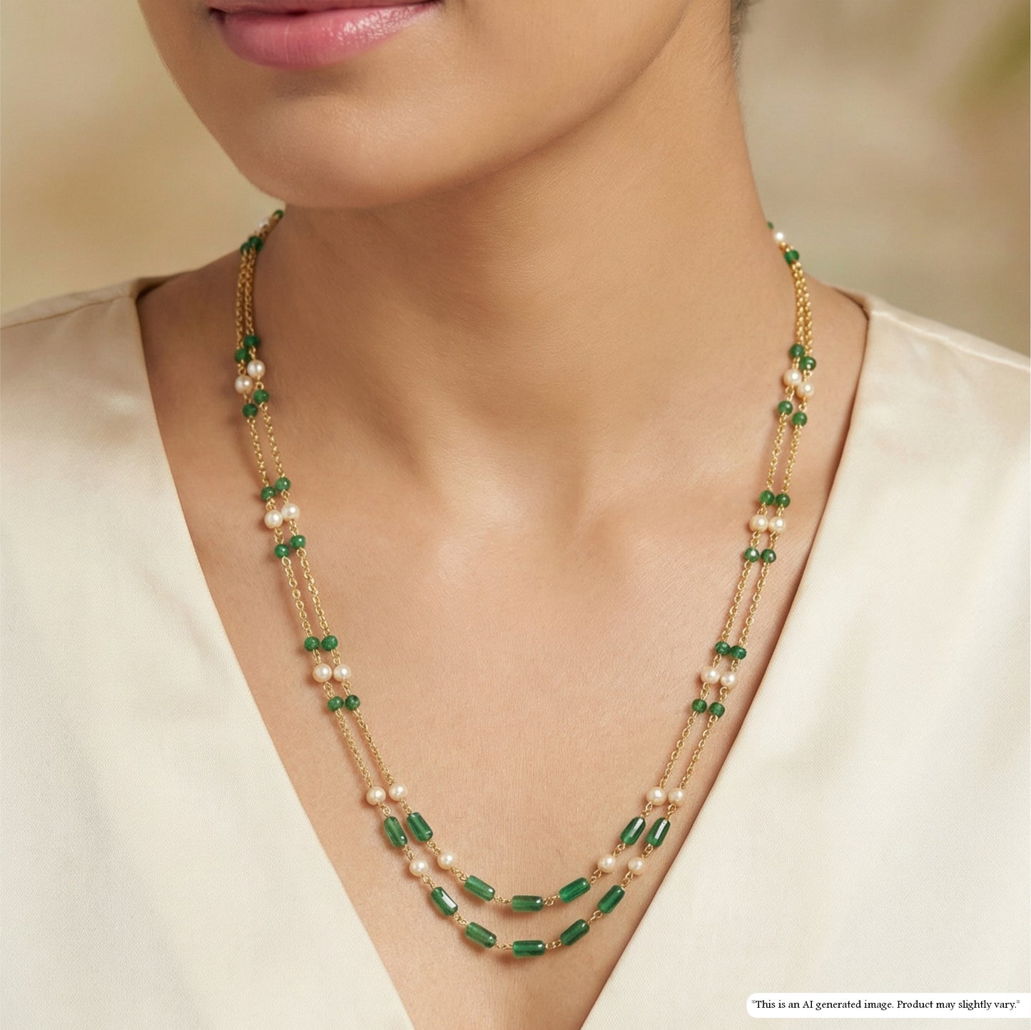 Stylish Double Layer Chain with Bead Arrangement and Details