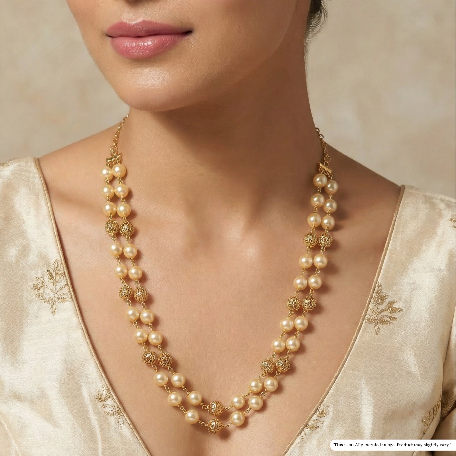 Double Strand Beads Chain with Pearl Clusters and Filigree Accents