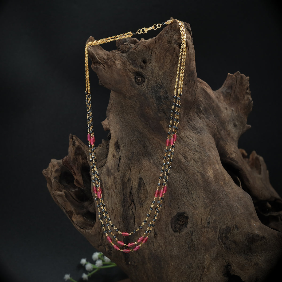 Triple Strand Beads Chain with Contrast Bead Accents and Fine Links