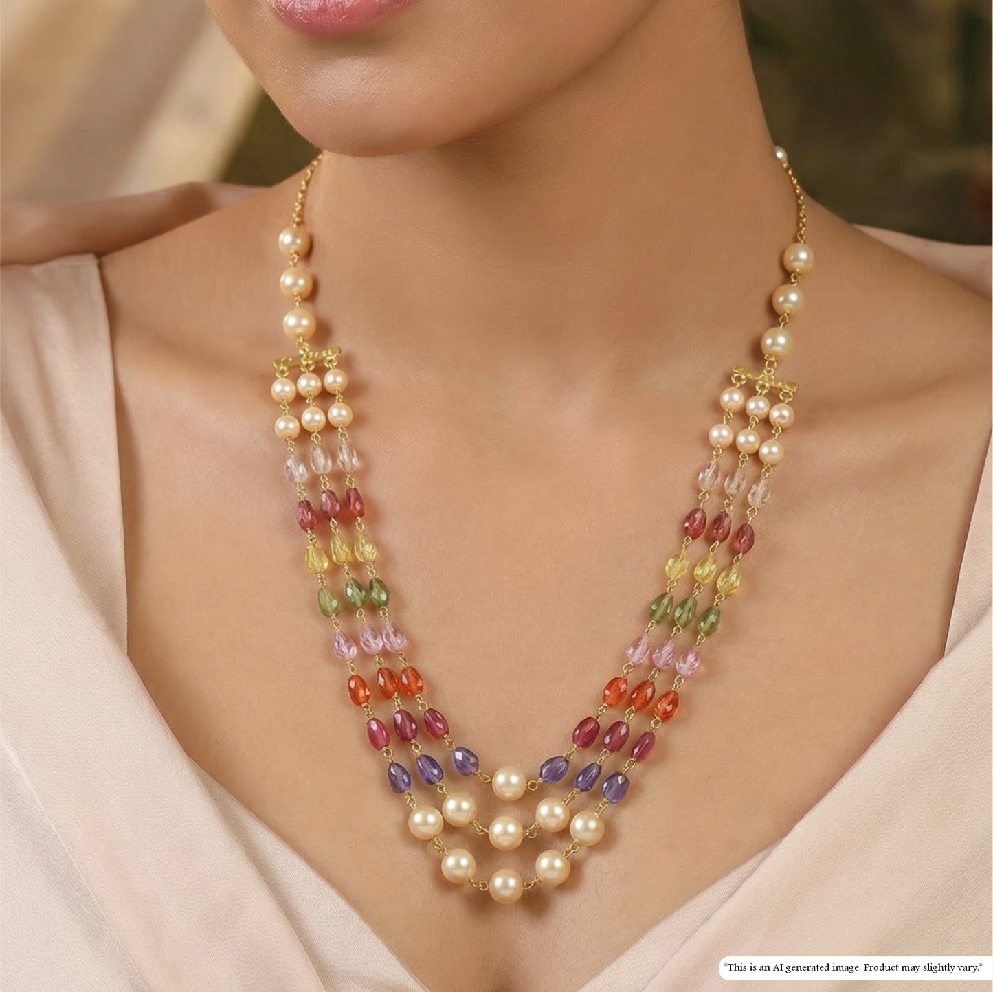 Prism Multi Strand Beads Chain with Pearl Clusters and Drop Layers