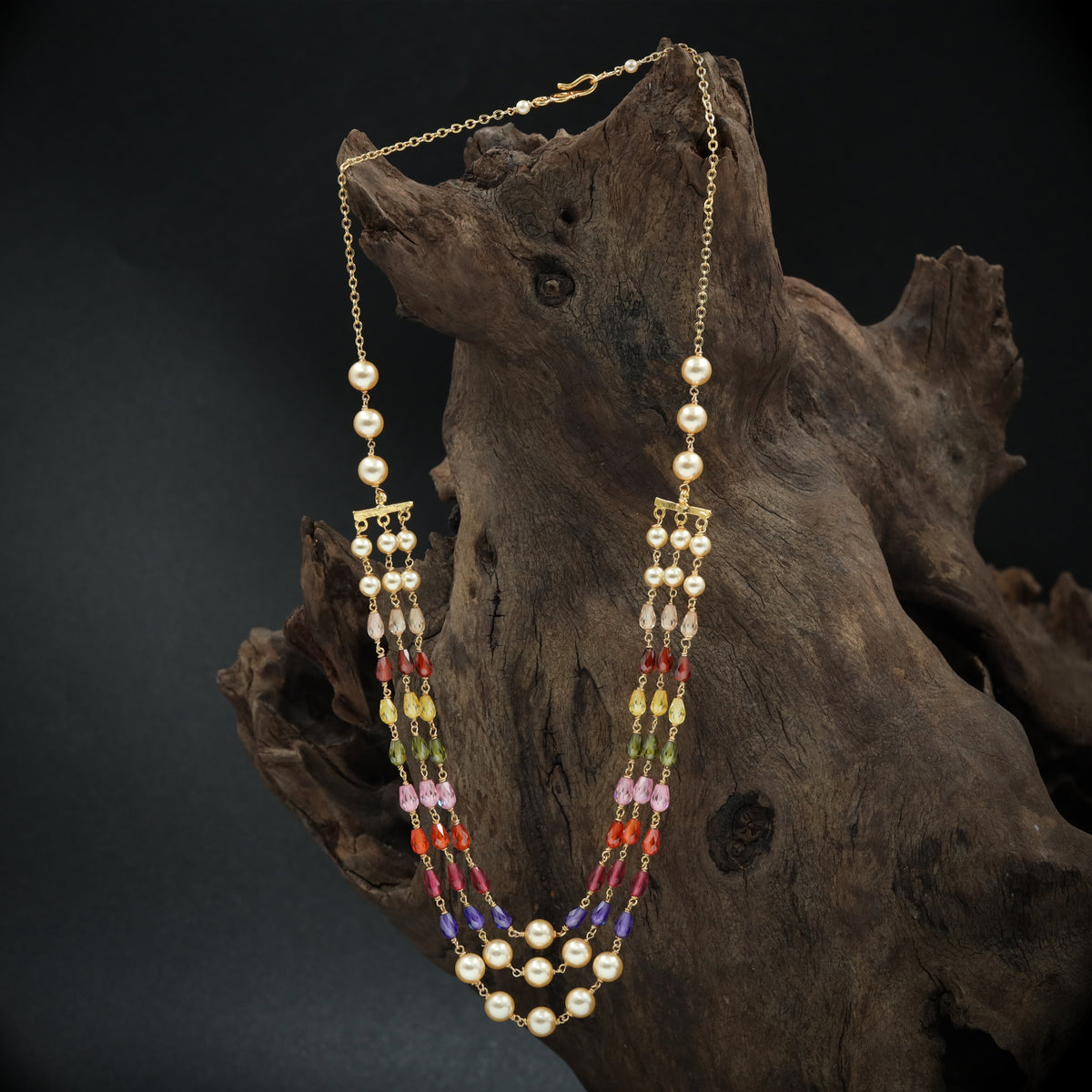 Prism Multi Strand Beads Chain with Pearl Clusters and Drop Layers