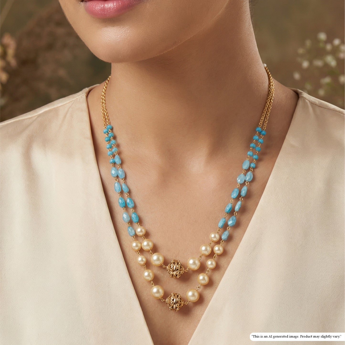 Stylish Dual Layer Necklace with Alternating Bead Arrangement