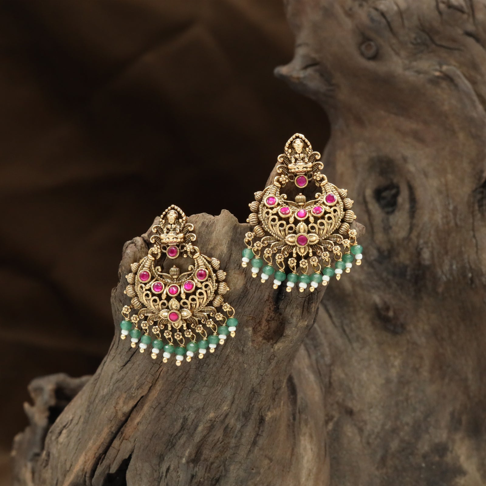 Richly Worked Lakshmi Antique Hanging with Filigree Base and Drop Danglers