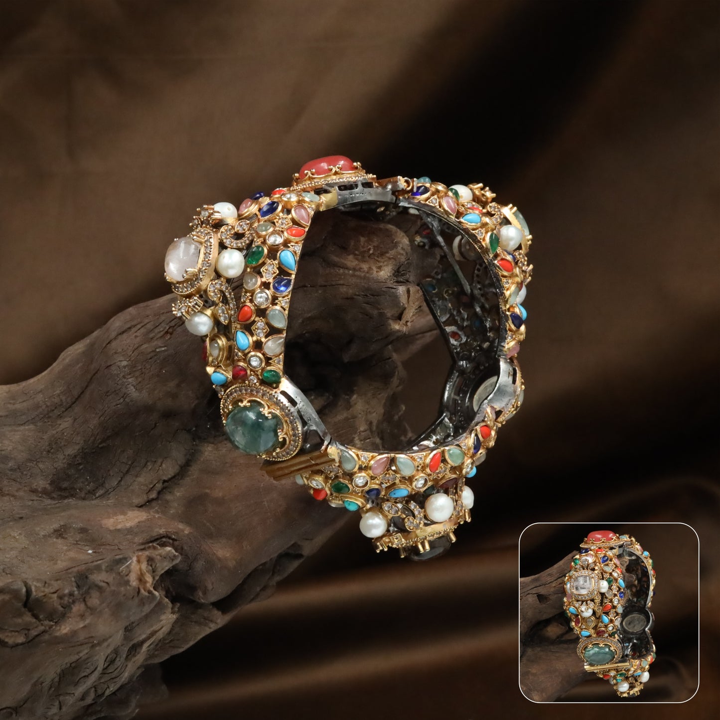 Mixed Stone Kundan Bangles with Multi Shape Units and Dense Surface Detailing