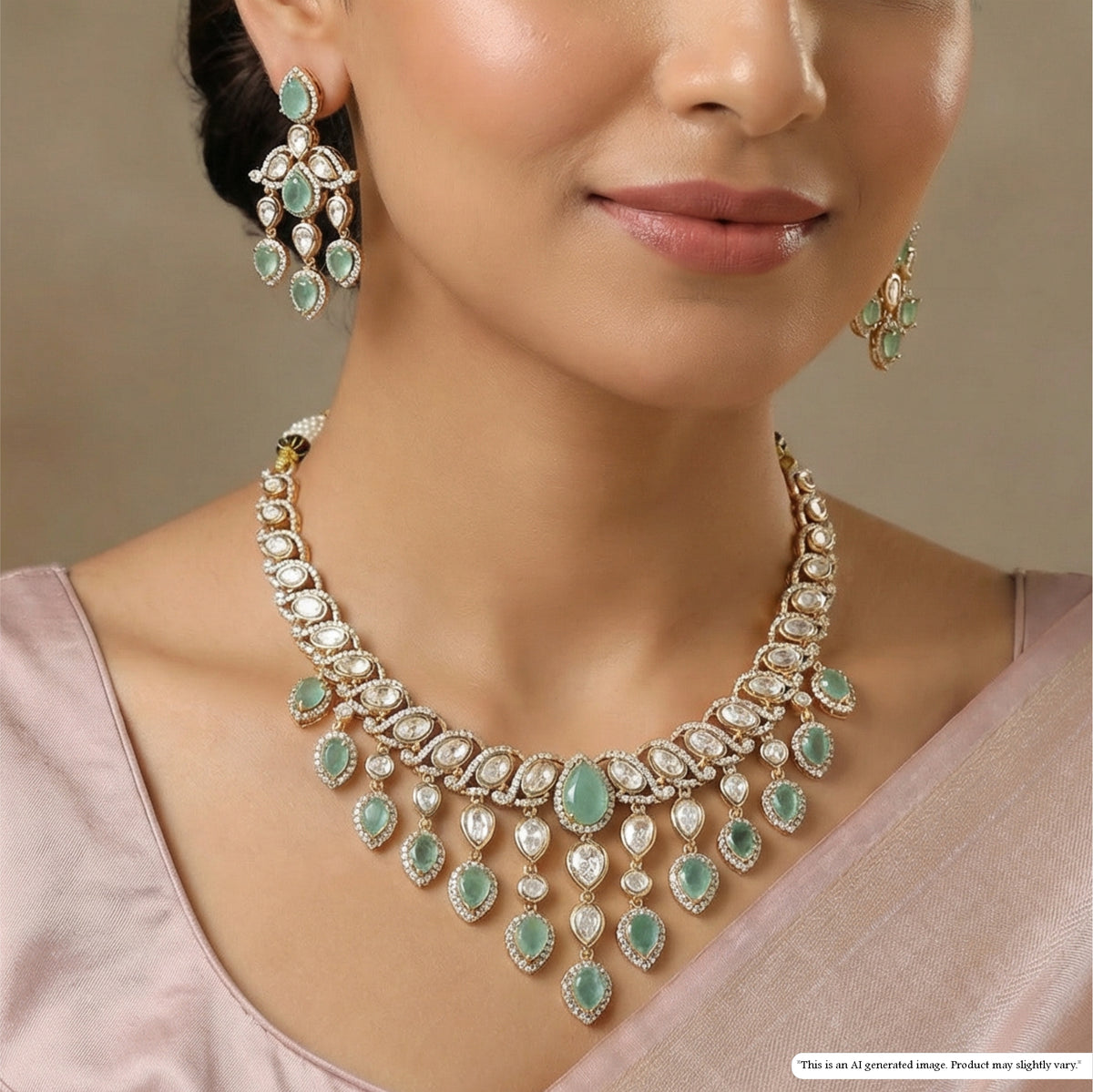Flowing Link Kundan Necklace with Teardrop Frames and Hanging Drop Layers
