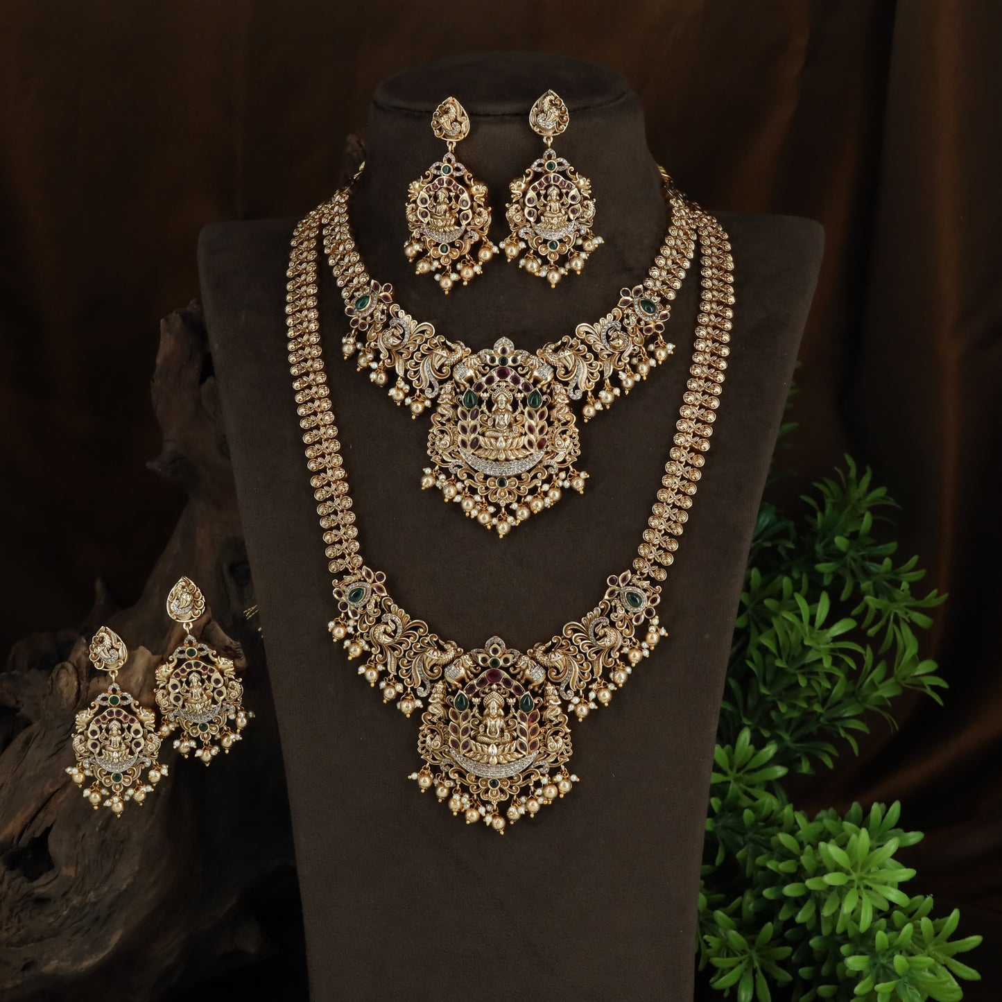 Dual Necklace Antique Combo Set with Lakshmi Centre and Coordinated Haara