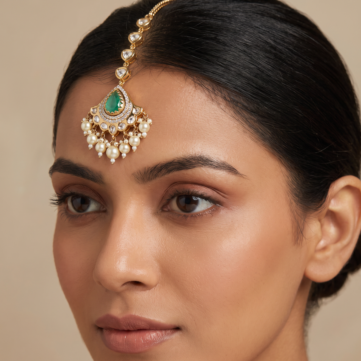 Heart Link Kundan Tikka with Teardrop Pendant