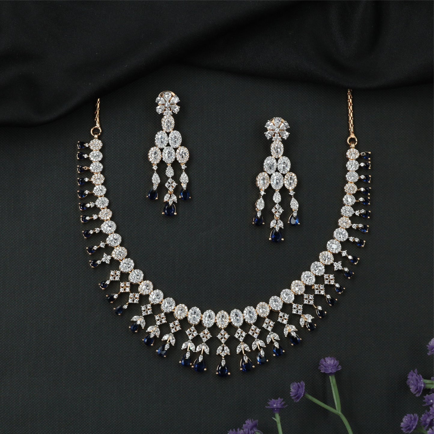 Crestfall Oval Panel GJ Necklace with Structured Connectors and Drop Hangings