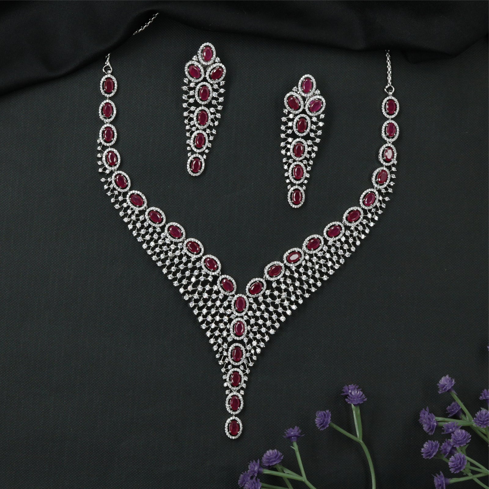 Glorent oval series rhodium necklace with multi row bead structure and drop pendant end
