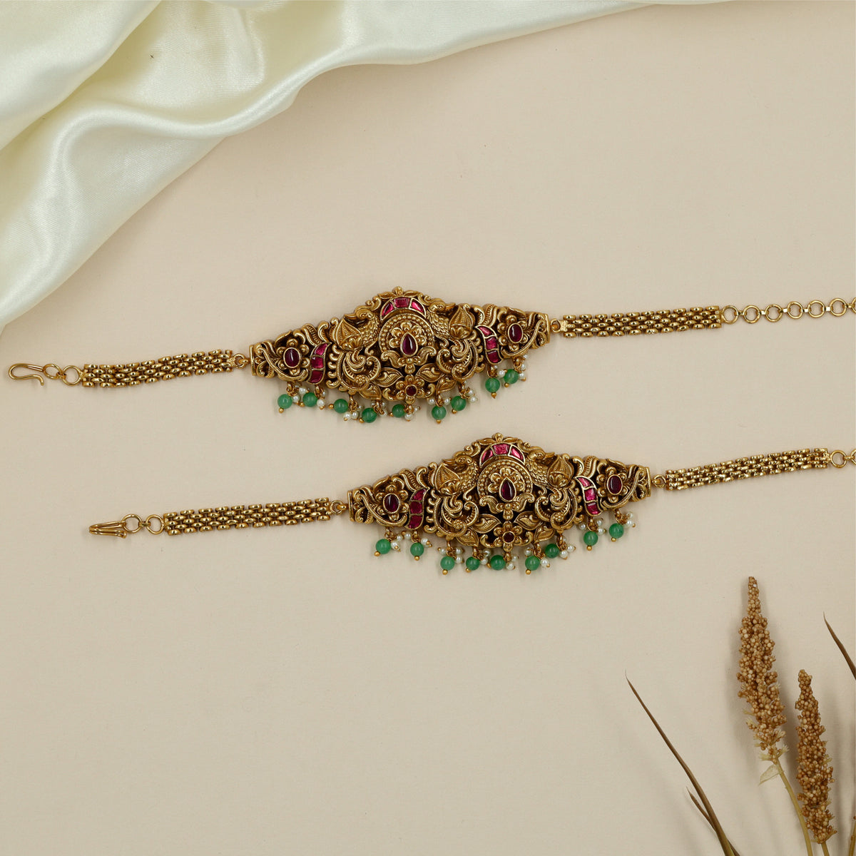 Handcrafted Peacock Baju Bandi with Side Connector Chains