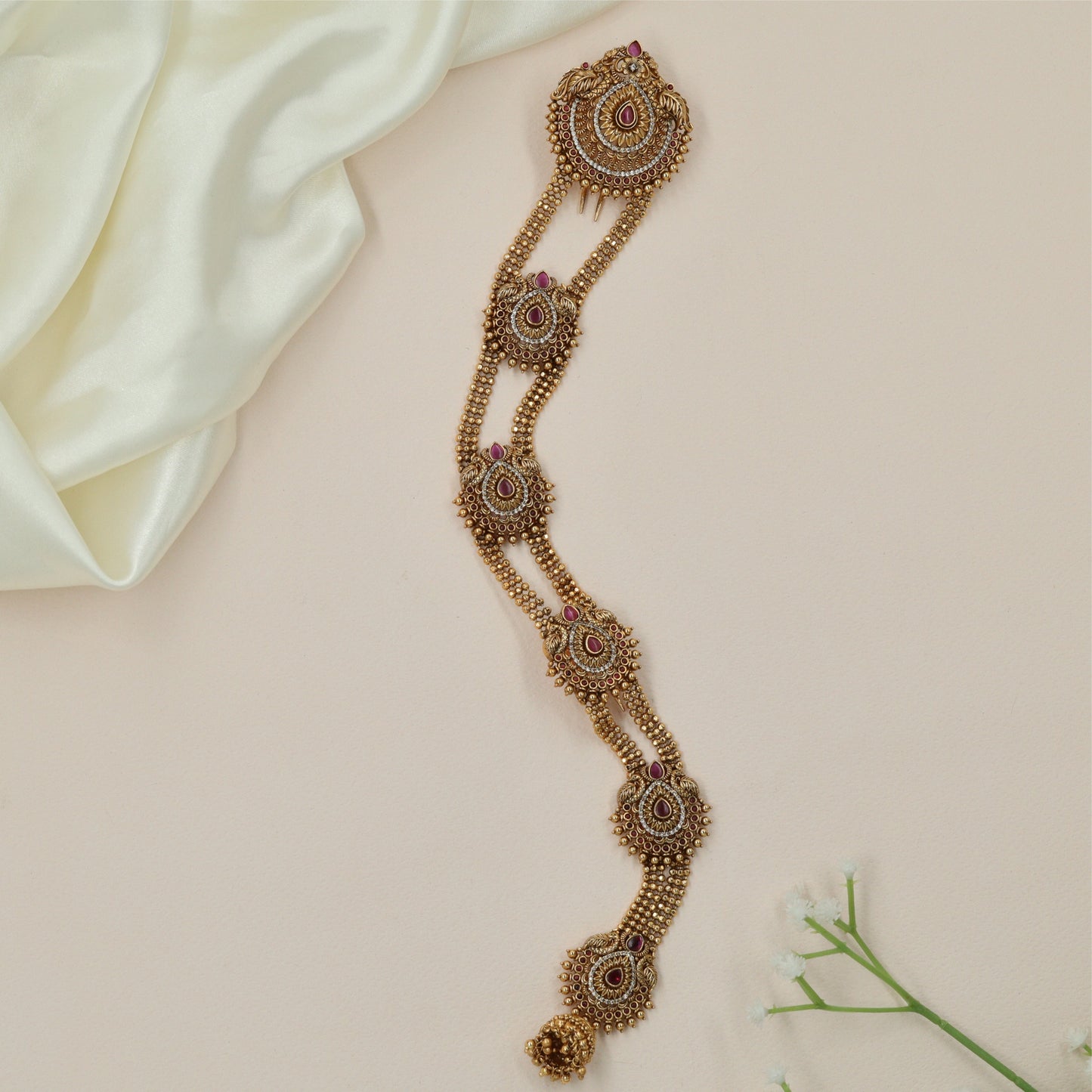 Royal Circular Antique Long Jade with Multi Chain Drop Detailing