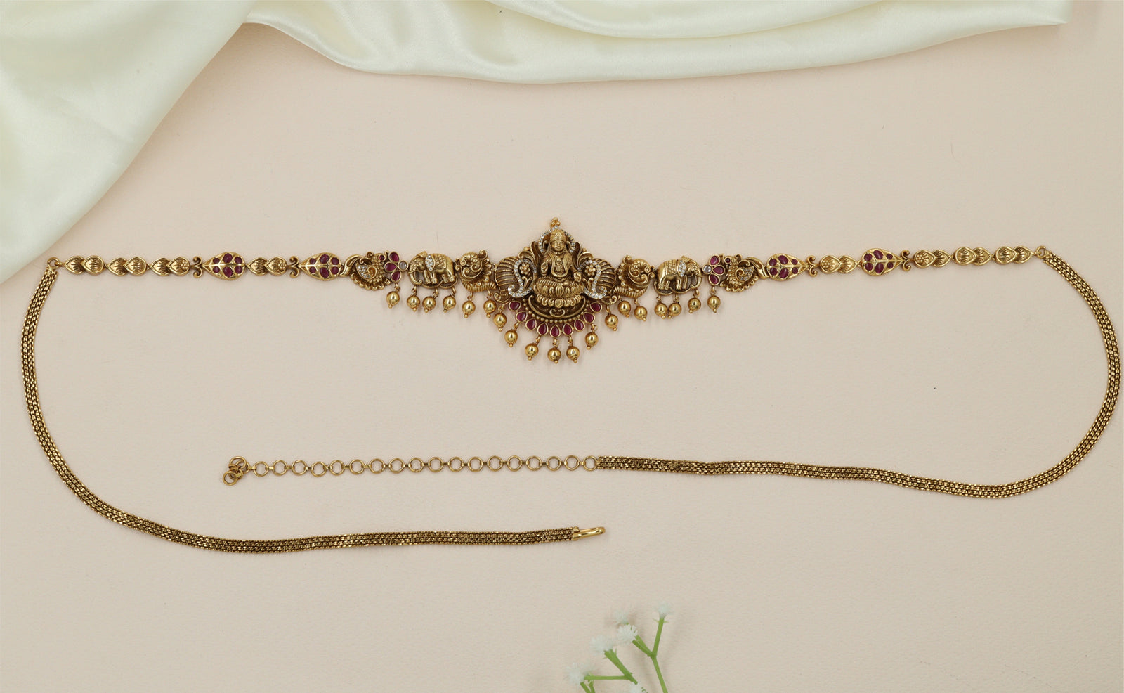 Petal Elephant Antique Waist Belt with Textured Connector Links