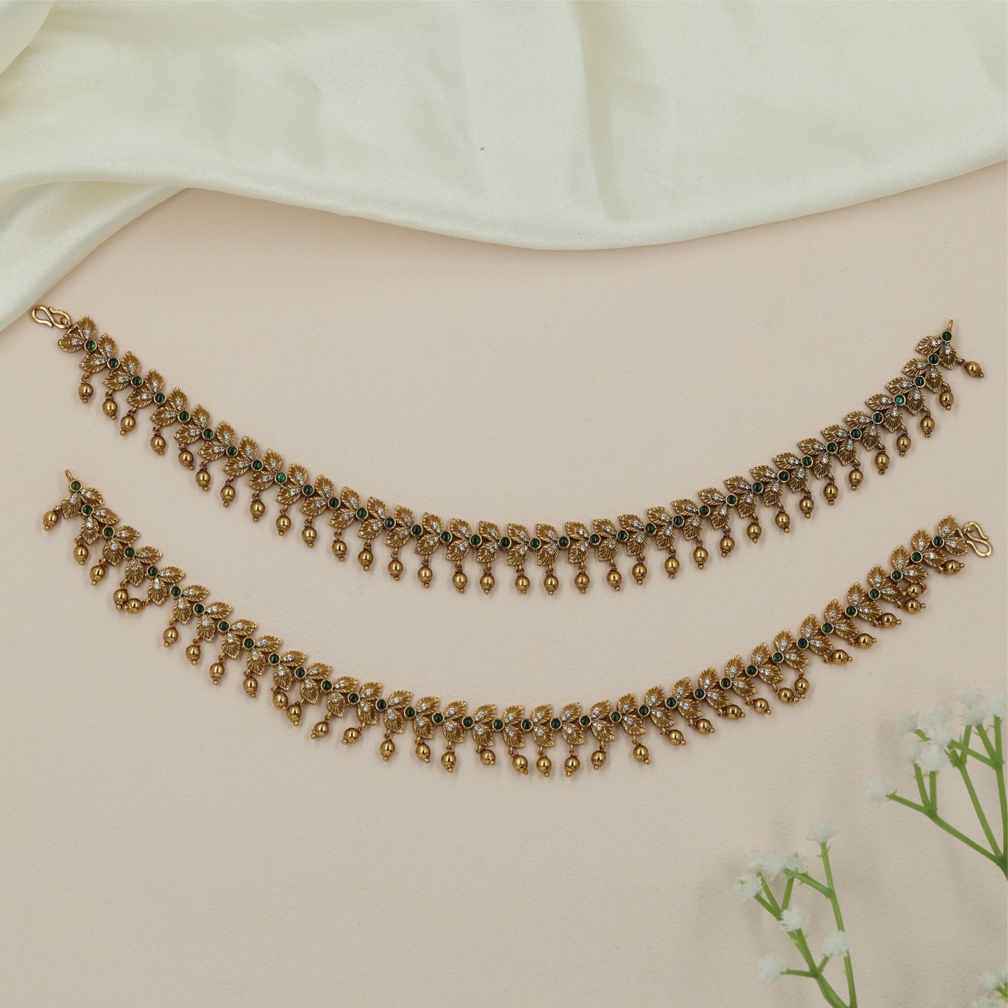 Carved Bell Antique Payal with Traditional Fringe Styling