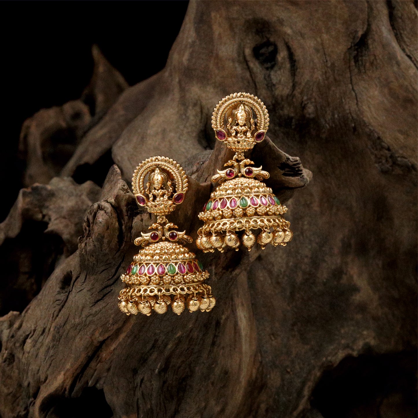 Traditional Lakshmi Antique Jumka with Hanging Bead Finish