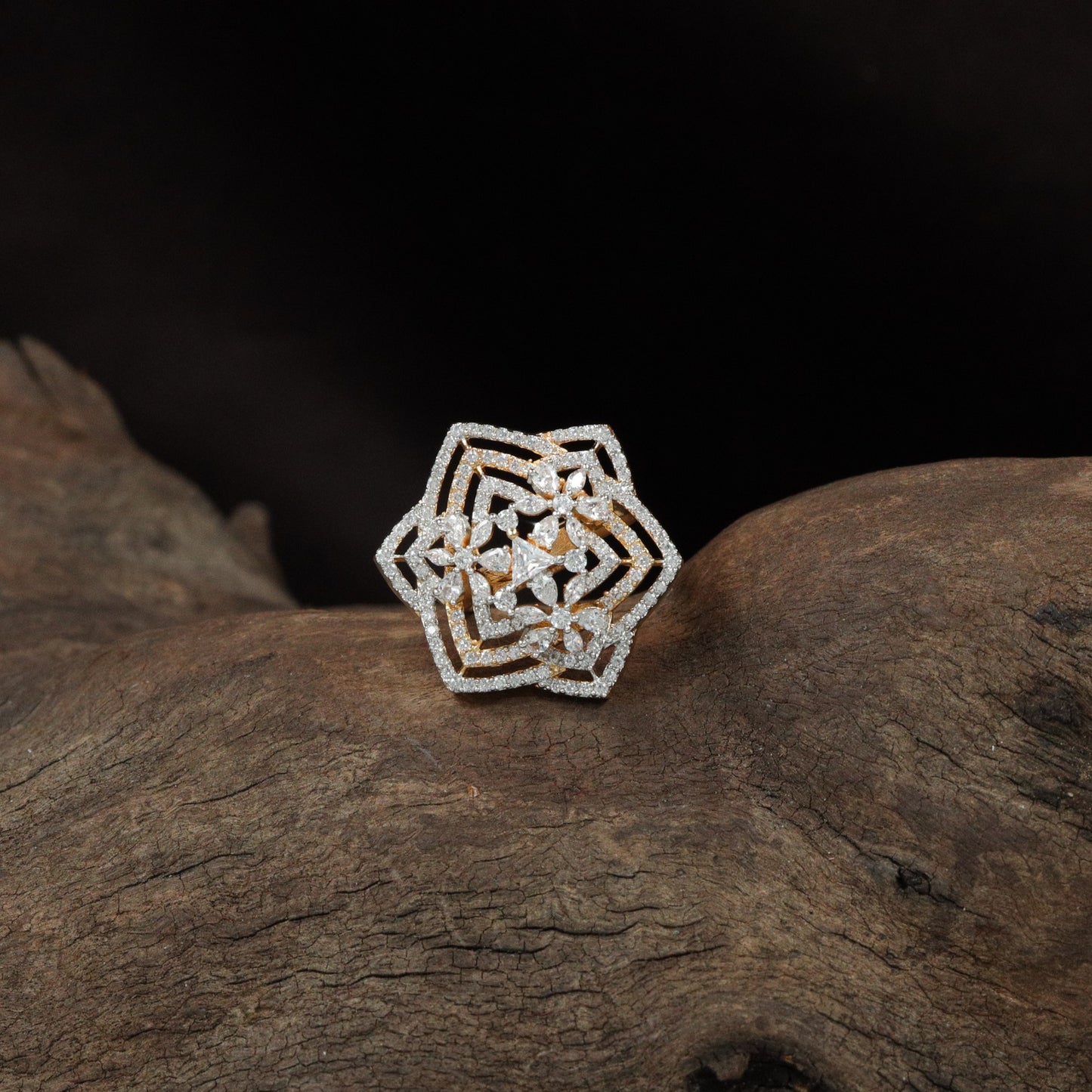 hexagonal array finger ring arrangement emphasizing symmetry