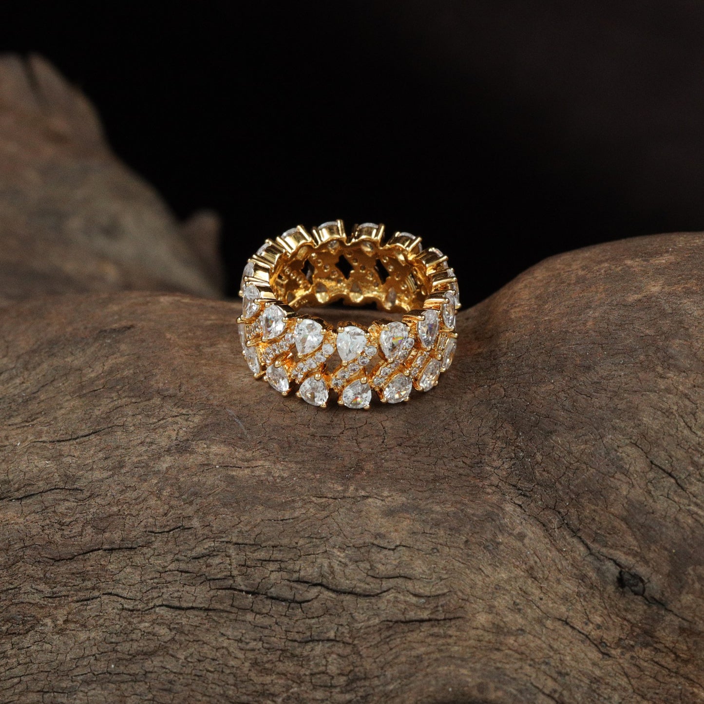 Floral Orbit GP Finger Ring with Layered Stone Alignment