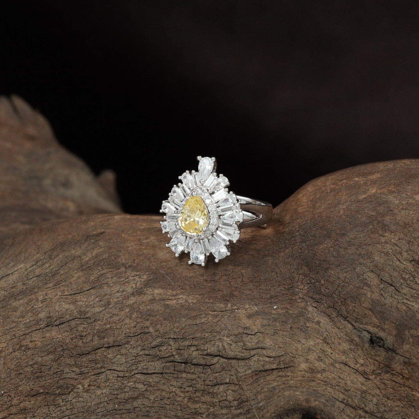 Grand Burst Finger Ring with Radiating Petal Borders