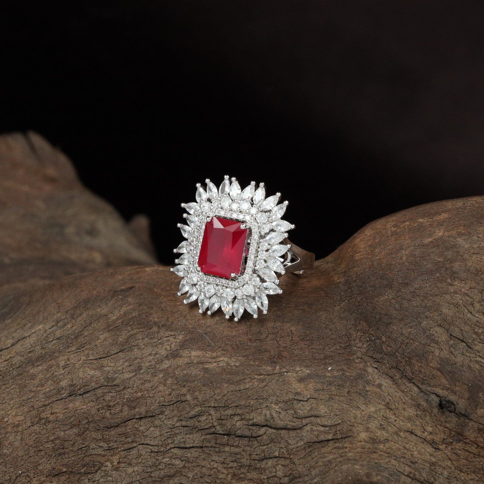 Intricate Orbit Finger Ring with Marquise Frame Styling