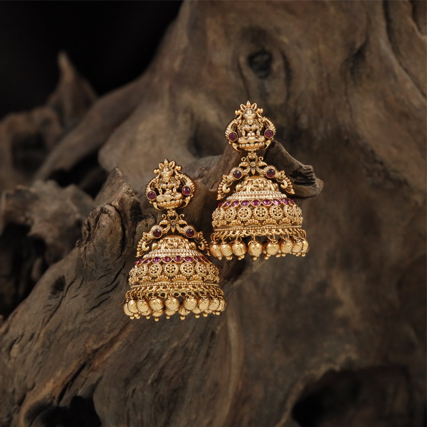 Luxury Circular Band Jumka with Lakshmi Detailing and Dome Drop Finish