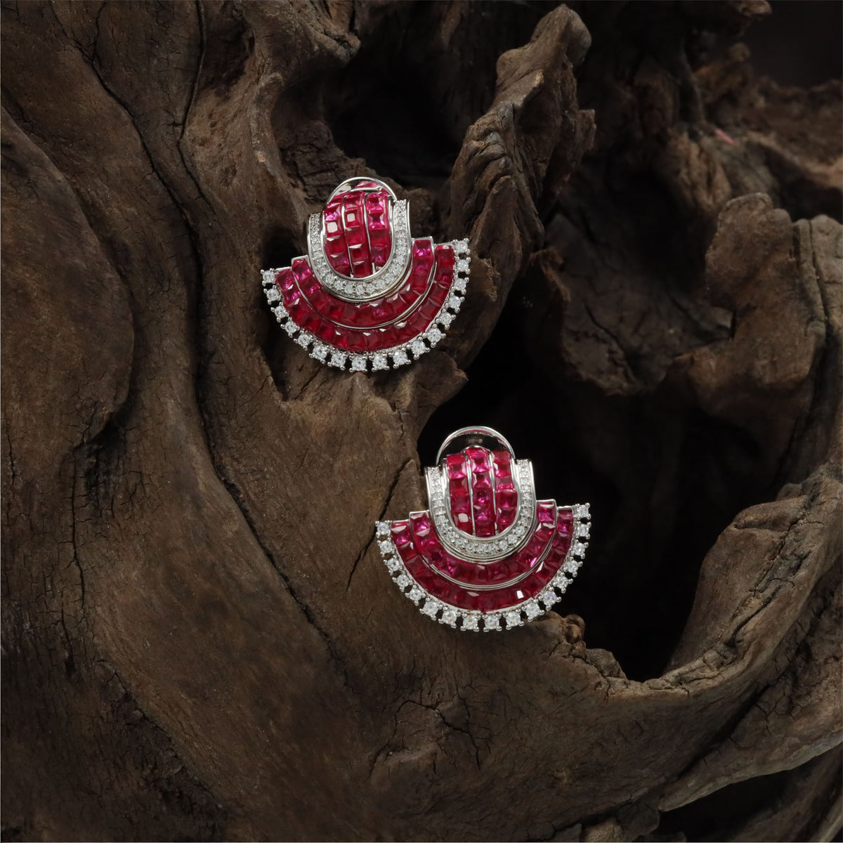 Geometric arch Rhodium Studs with curved detailing