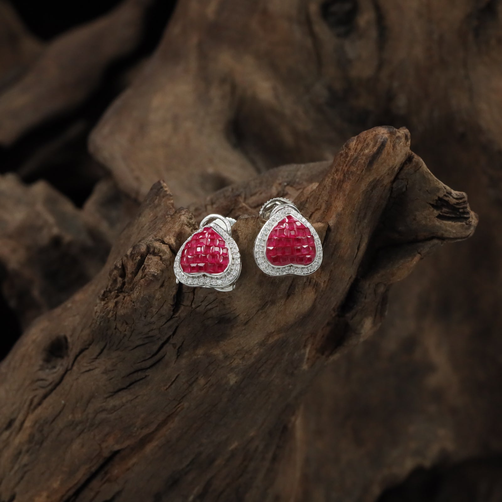 Bloom Heartframe Rhodium Stud with Halo Edge Detailing