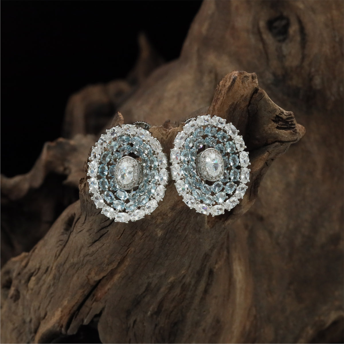 Premium Concentric Rhodium Stud with Rounded Oval Styling