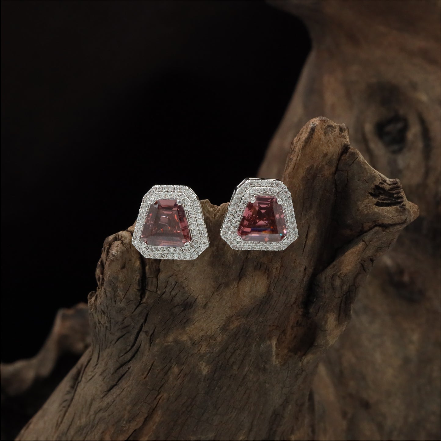 Heritage Geometric Rhodium Stud with Raised Border Styling