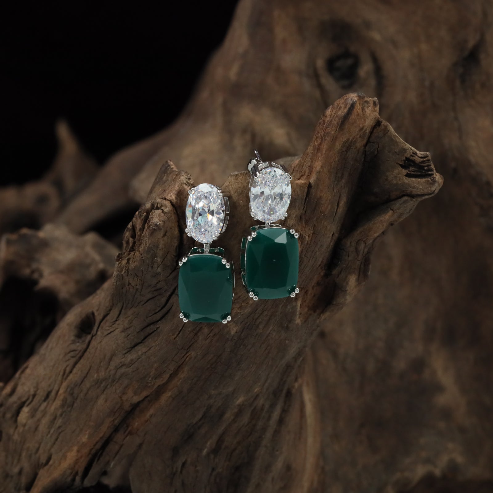Aurelia Drop Rhodium Hanging with Double Rectangle Styling
