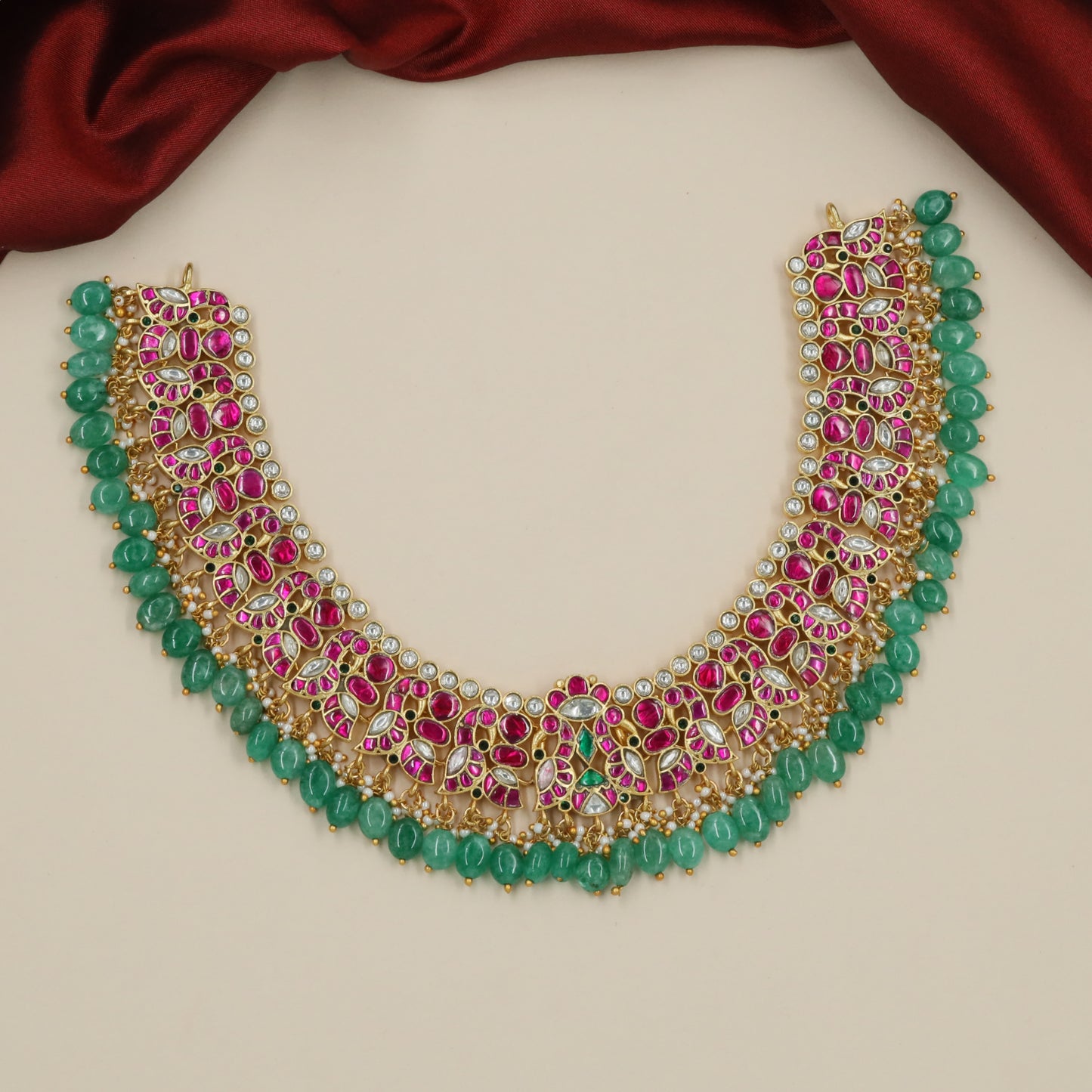 Luxury Peacock Jadau Necklace with Continuous Drop Pattern