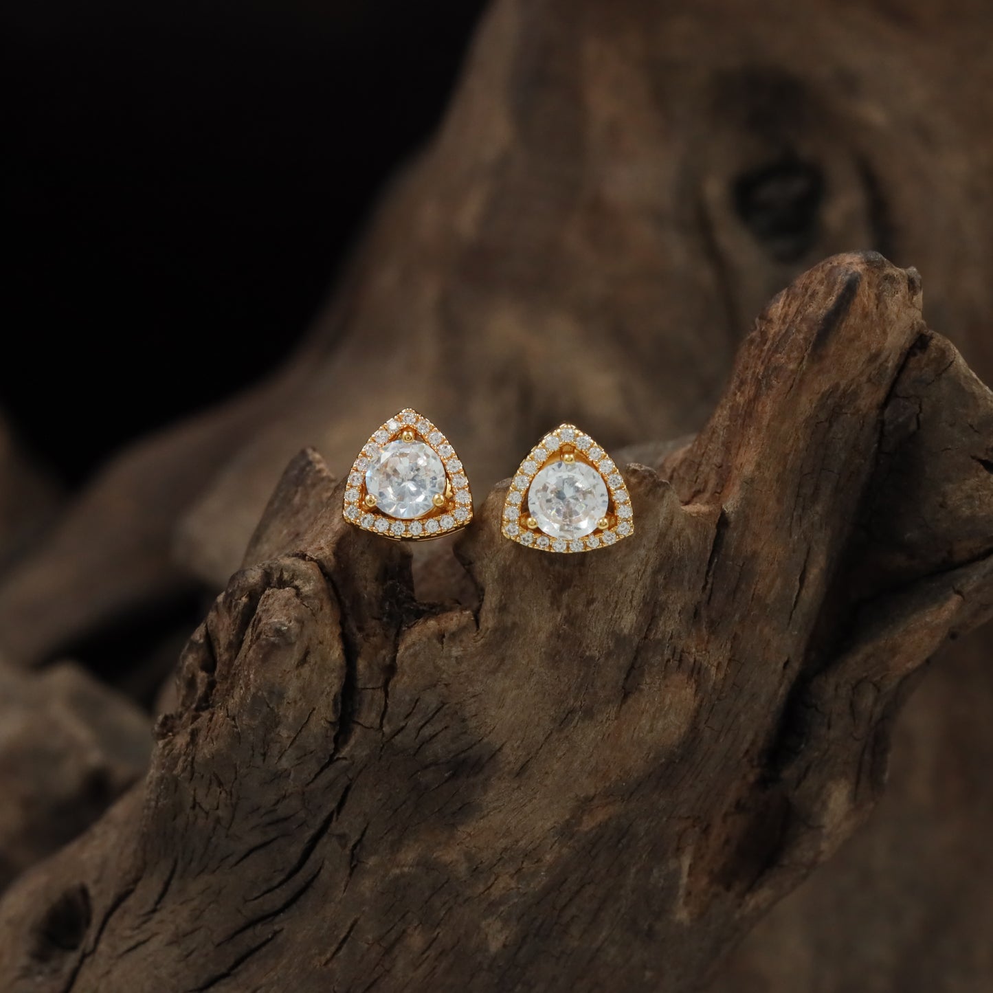 Astra Triangle Stud with Rounded Halo Border Styling