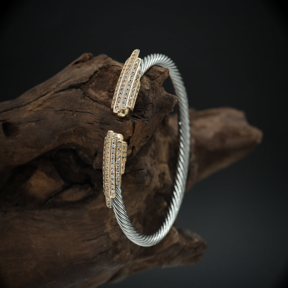 Modern Twisted Bracelet with Parallel Bars and Structured Open Design