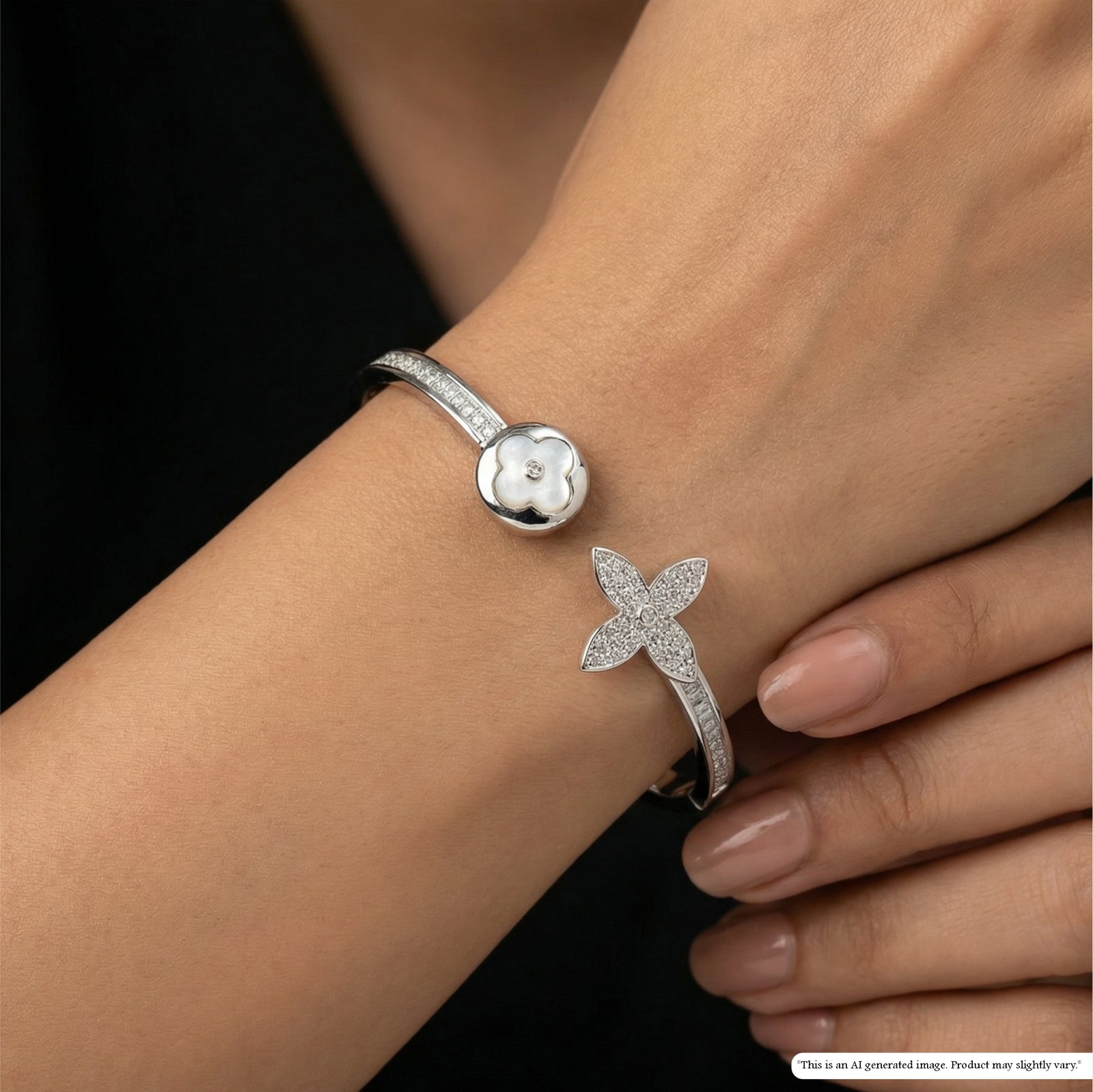 Sculpted Floral Bracelet with Dual Motif Placement and Slim Band Structure