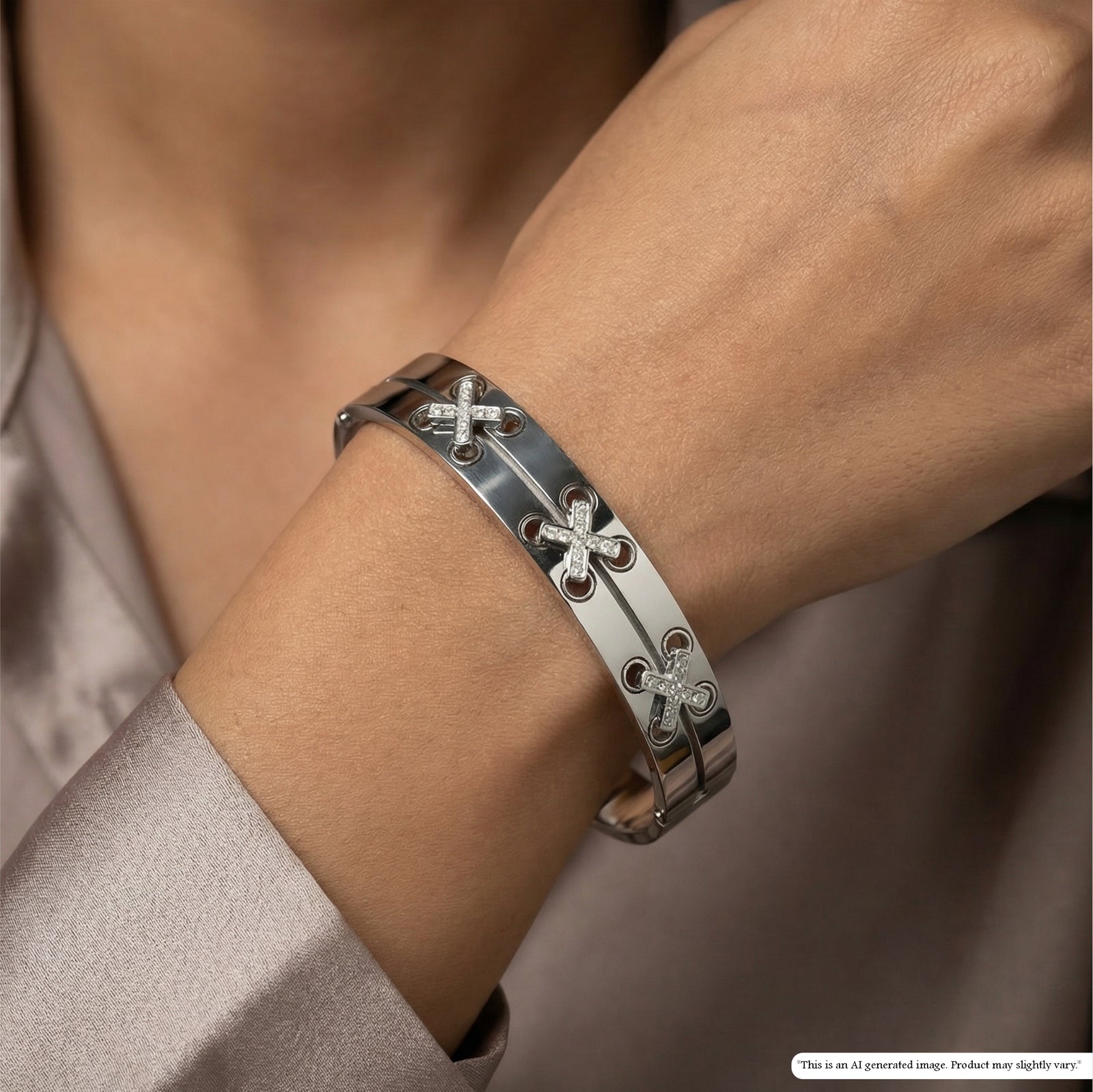Distinctive Cross Design Bracelet with Polished Surface and Patterned Layout
