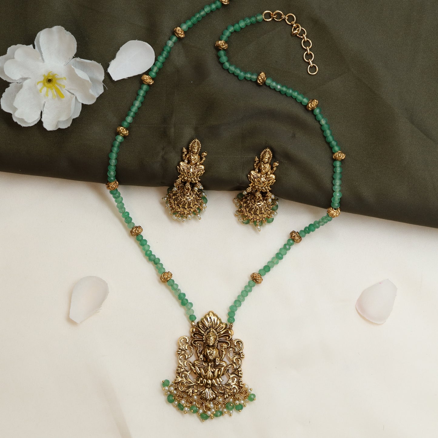 Kamala Rekha Chain with Framed Lakshmi Emblem and Bead Finish
