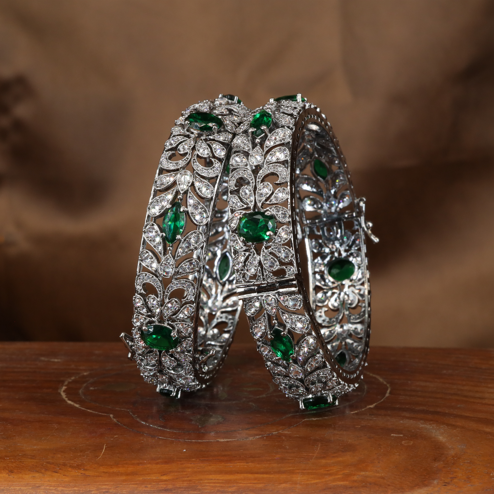 Grand Occasion Crystal Bangles with Floral Motif Detailing