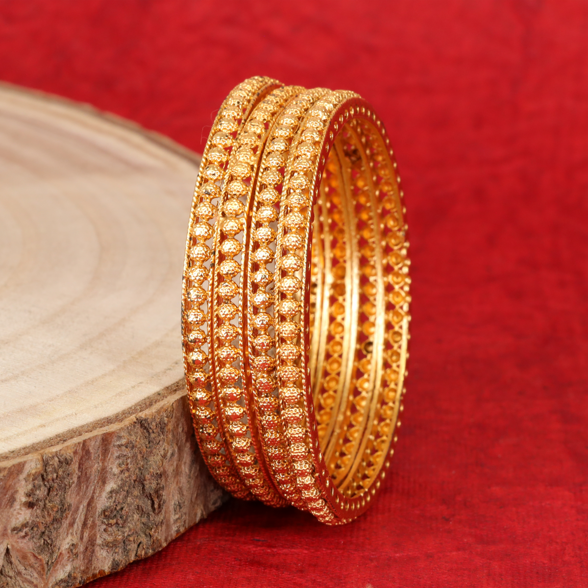 Granulated Matt Bangles with Triple Bead Row Detailing