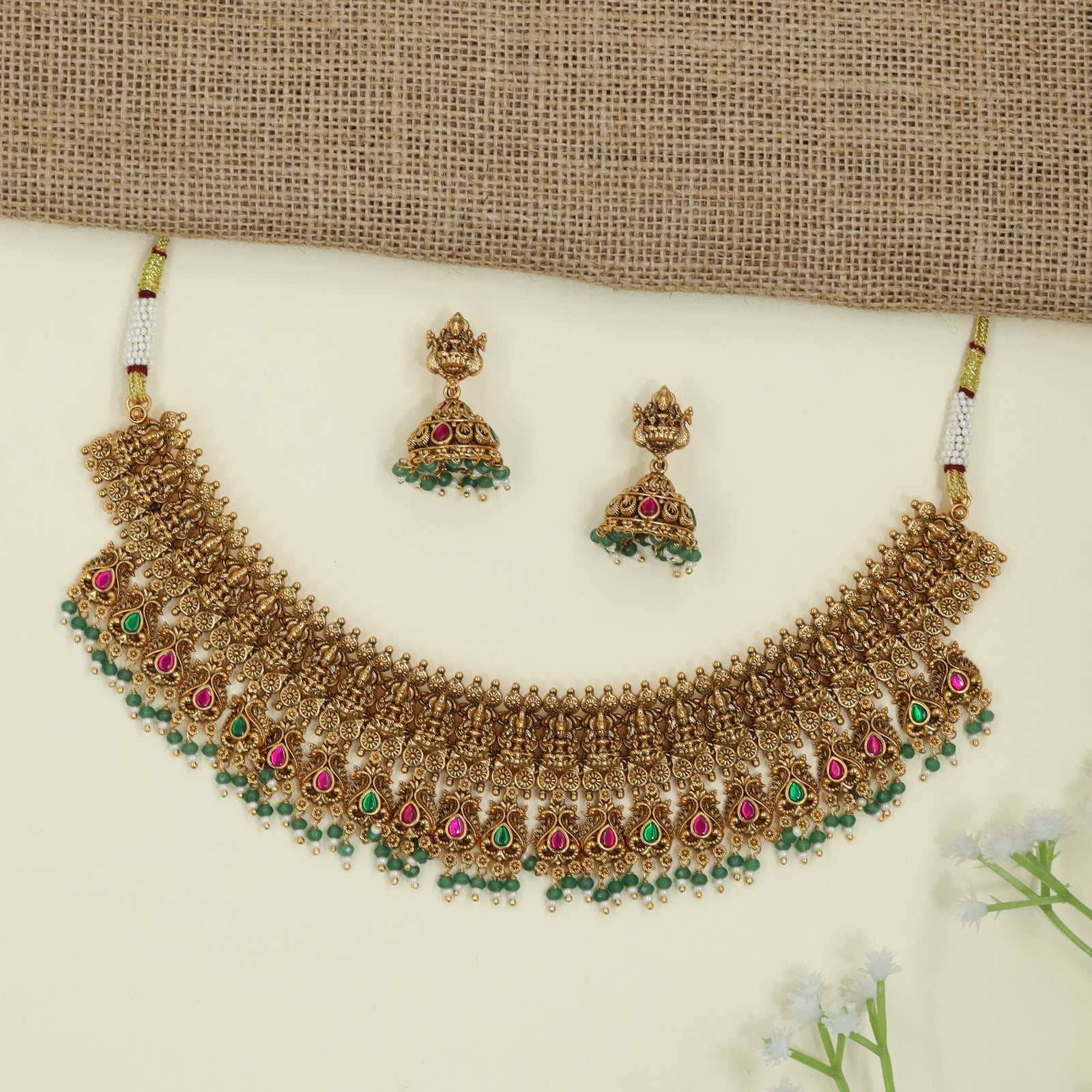 Refined Lakshmi Motif Antique Choker With Decorative Heritage Detailing