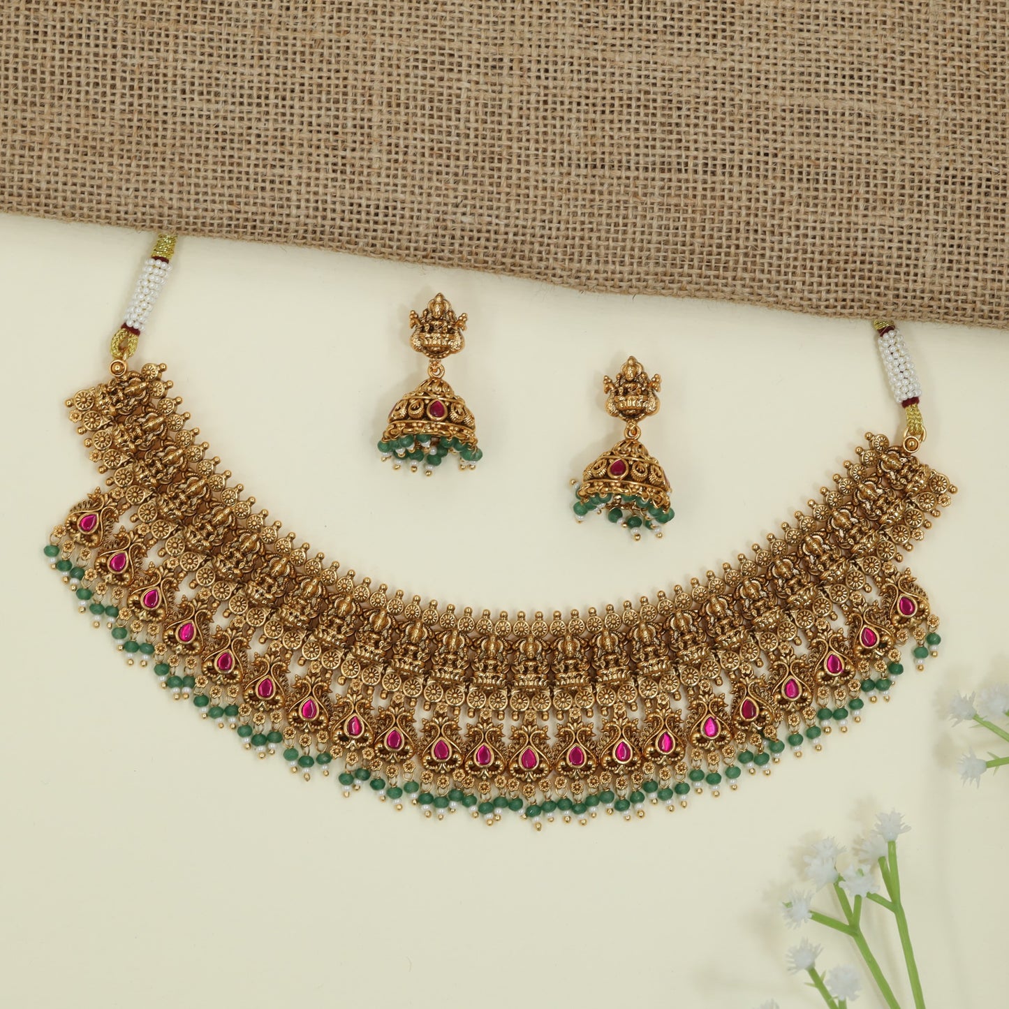 Refined Lakshmi Motif Antique Choker With Decorative Heritage Detailing