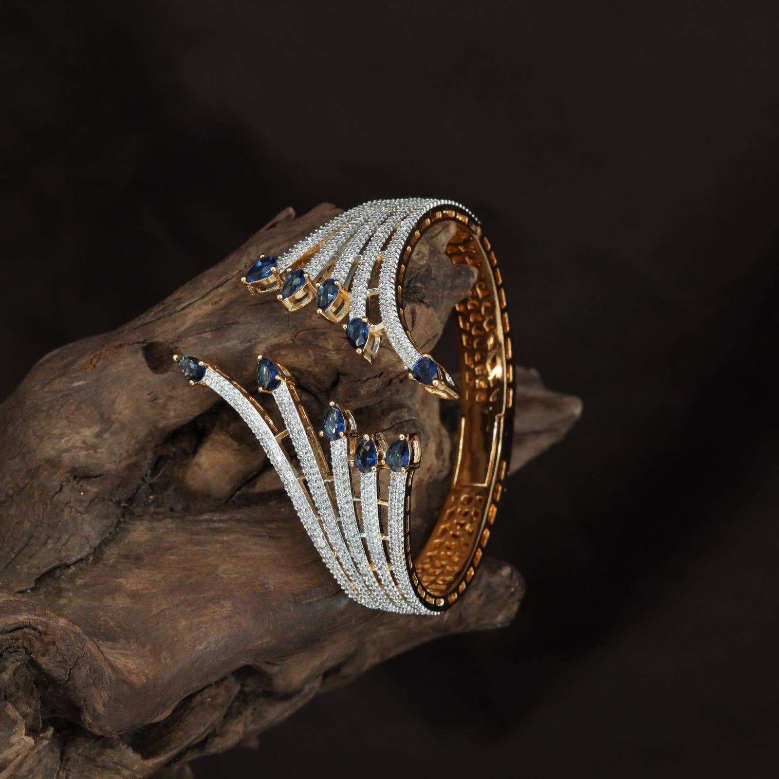 Crossline Feather Kada with Suspended Drop Styling