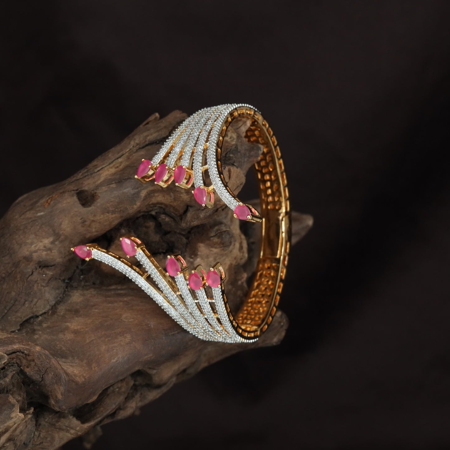 Crossline Feather Kada with Suspended Drop Styling