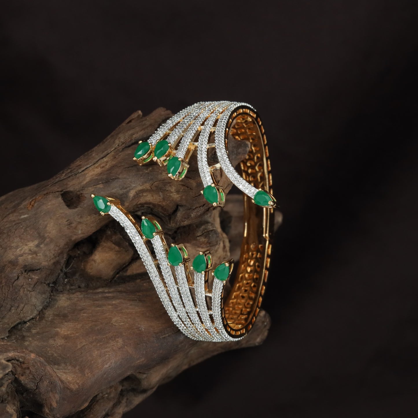 Crossline Feather Kada with Suspended Drop Styling
