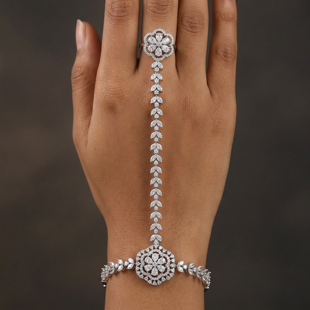 Radiant Floral Medallion Panja with Leaf Link Chain Design